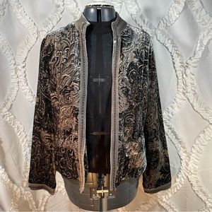 Chico’s Grey Velvet Open Front Jacket
